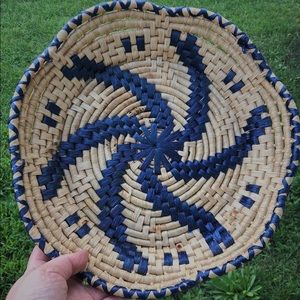 Vintage blue detailed wicker wall basket